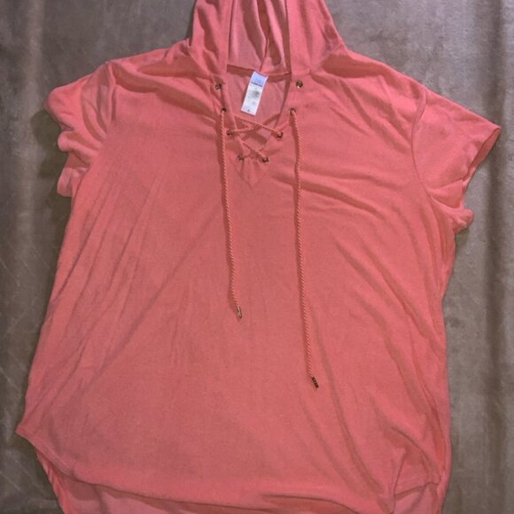 Time and Tru Women 2xl Coral Terry Cloth Tie Tunic Swim Cover Up Hooded Top (Q) - Picture 1 of 6